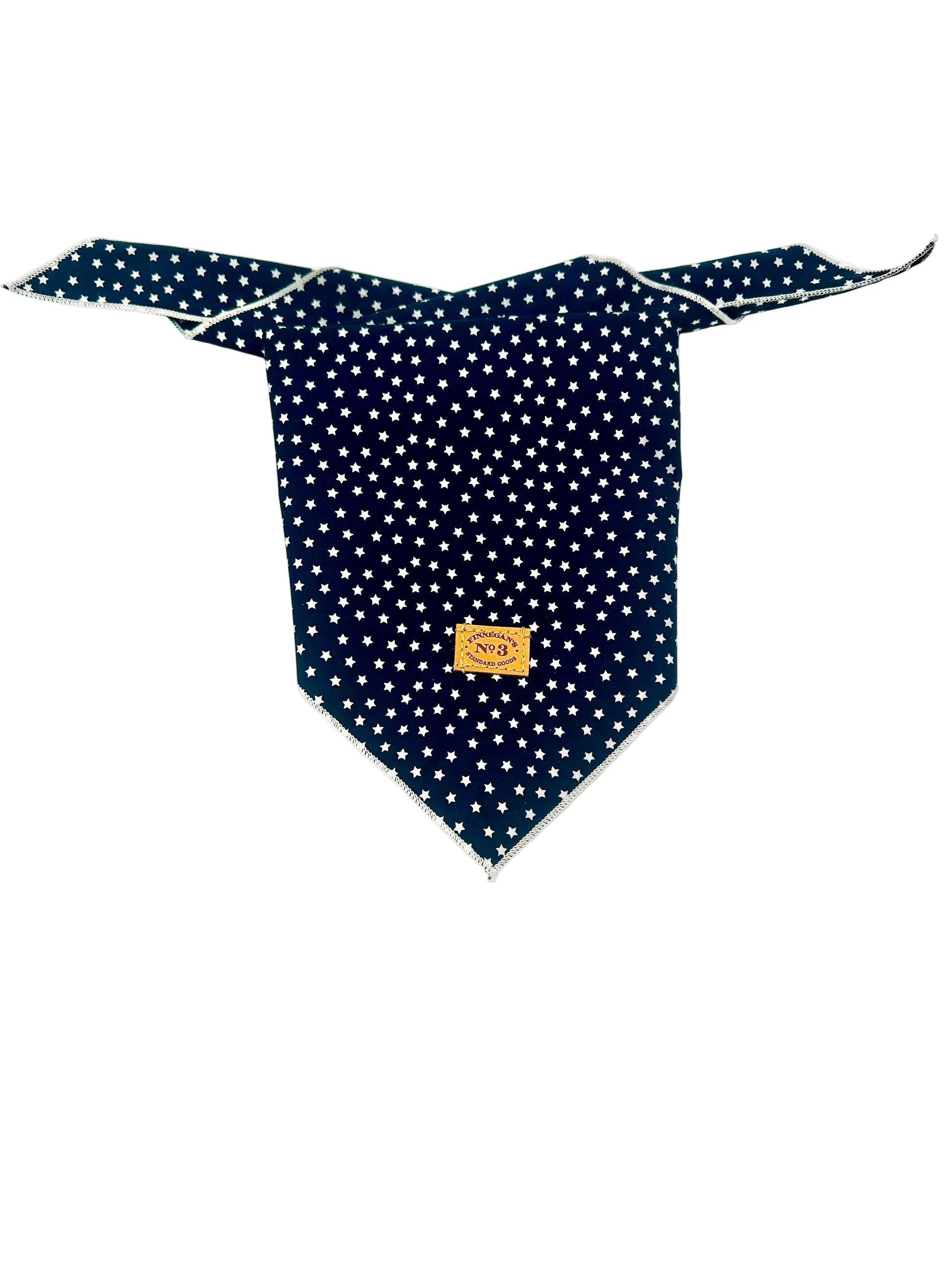Navy blue bandana with white polka dots on a white background
